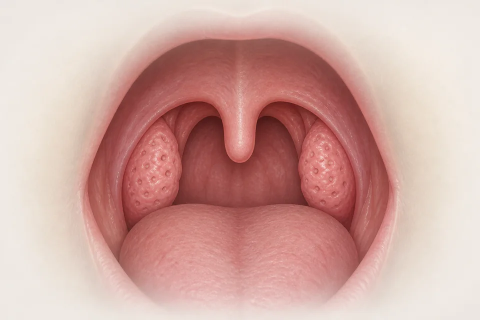 Ilustração médica das amígdalas palatinas e suas criptas
